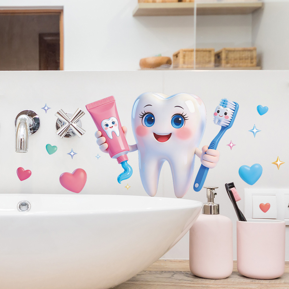 Jet Home Bathroom - 만화 치아 디자인 벽 스티커 PVC