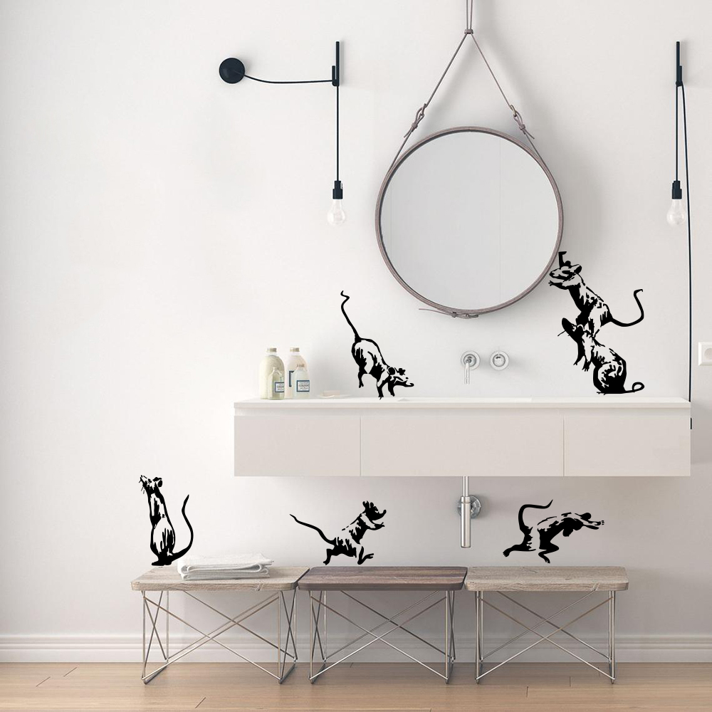 Home Bathroom Wall Tiles - 뱅크시 화장실 쥐 벽 스티커 욕실