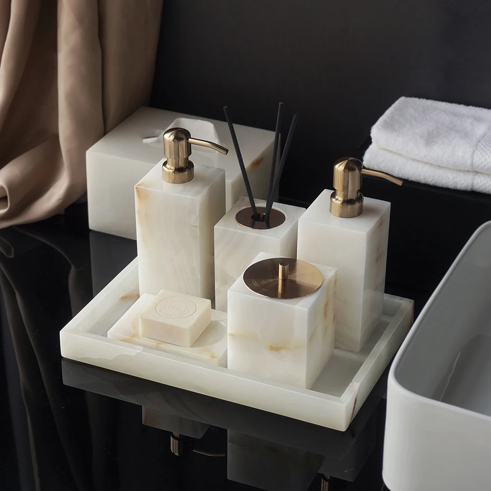 Zara Home Bathroom - 화이트 오닉스 천연 대리석 욕실용품 세트