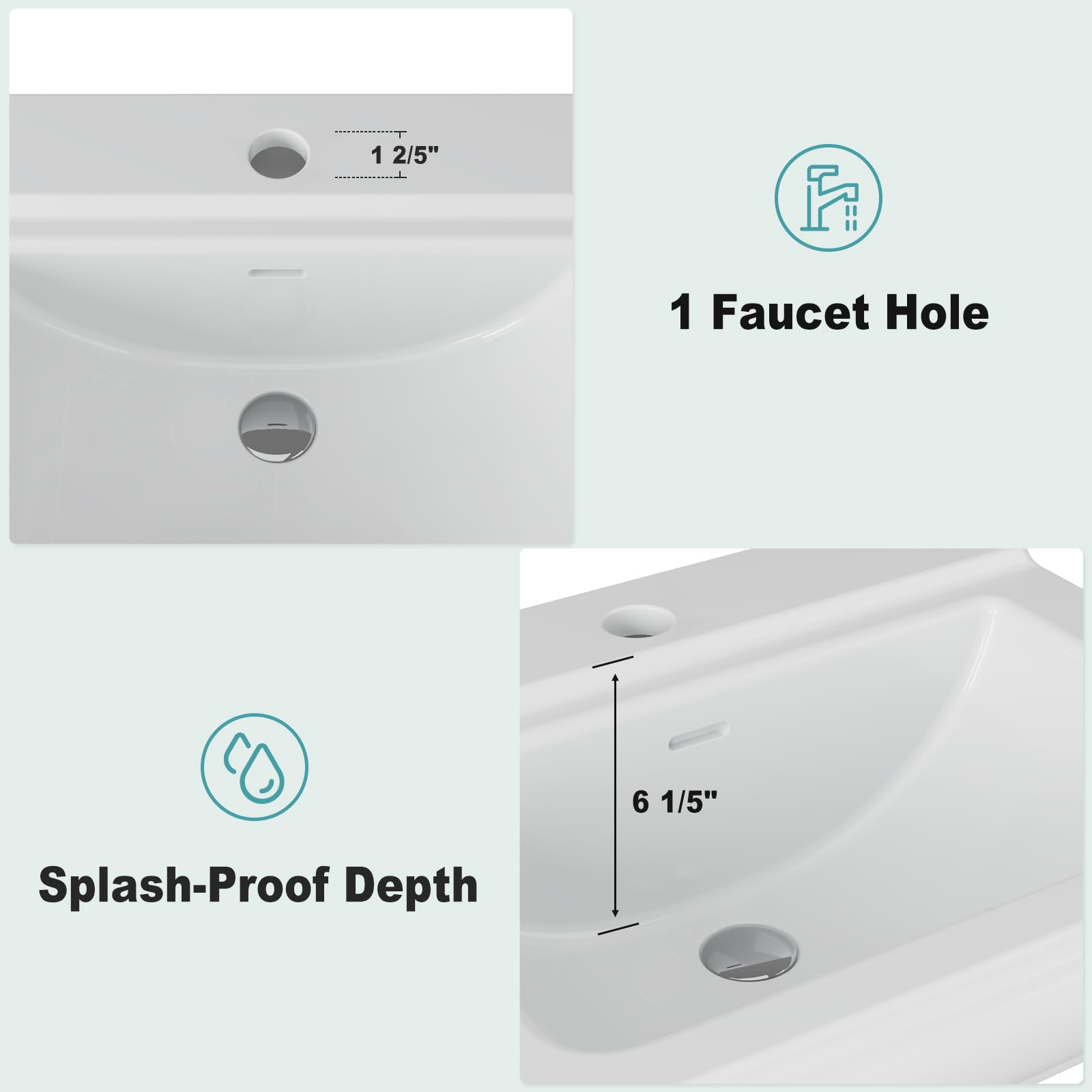 단일홀 수도꼭지 마운트가 있는 사각형 세라믹 세면대,  - Home Bathroom Remodel 리뷰 및 가격