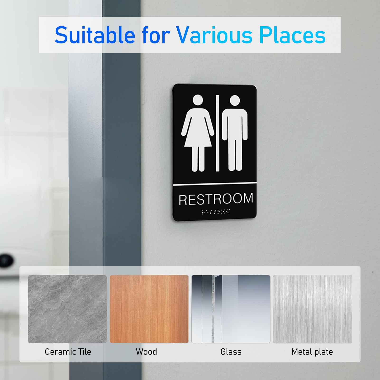 유니섹스 브라일 화장실 표지판 접착식 아크릴 성별 중립 - Home Office Bathroom 리뷰 및 가격